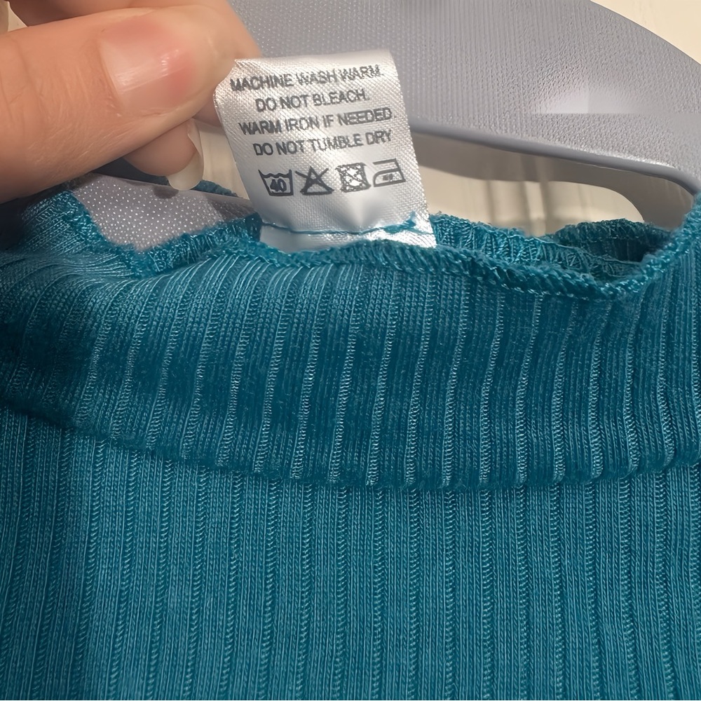 Teal Ribbed Ruffle Top- Size S - Picture 3 of 4